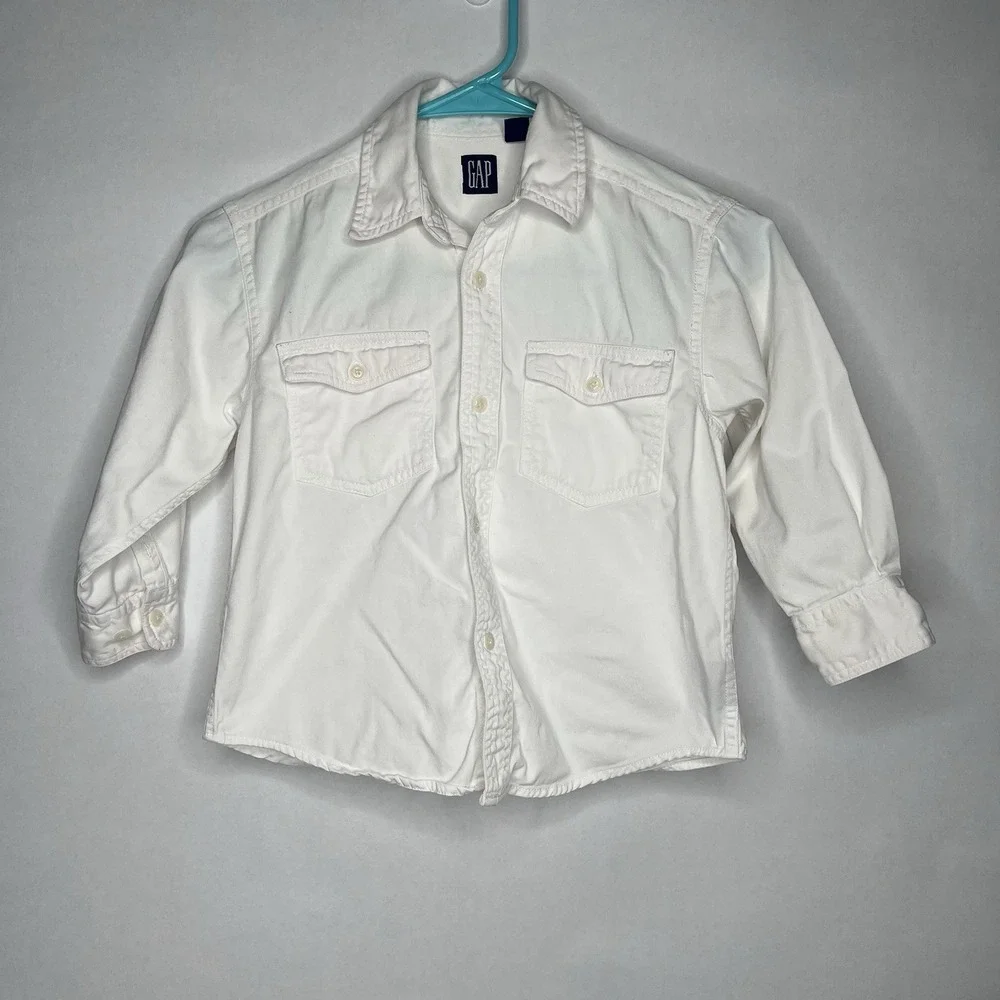 Gap 100% Cotton Button Down Long Sleeve White Canvas Kids Boys XS (4-5) Dress Up